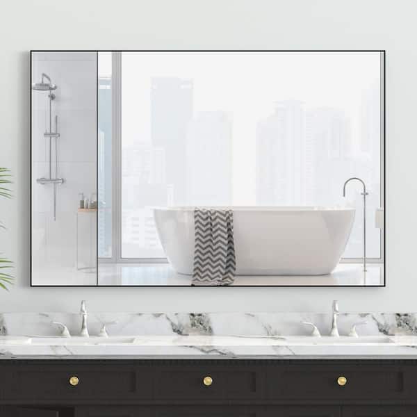 Unbranded 48 in. W x 32 in. H Rectangular Framed Wall Bathroom Vanity Mirror in Black
