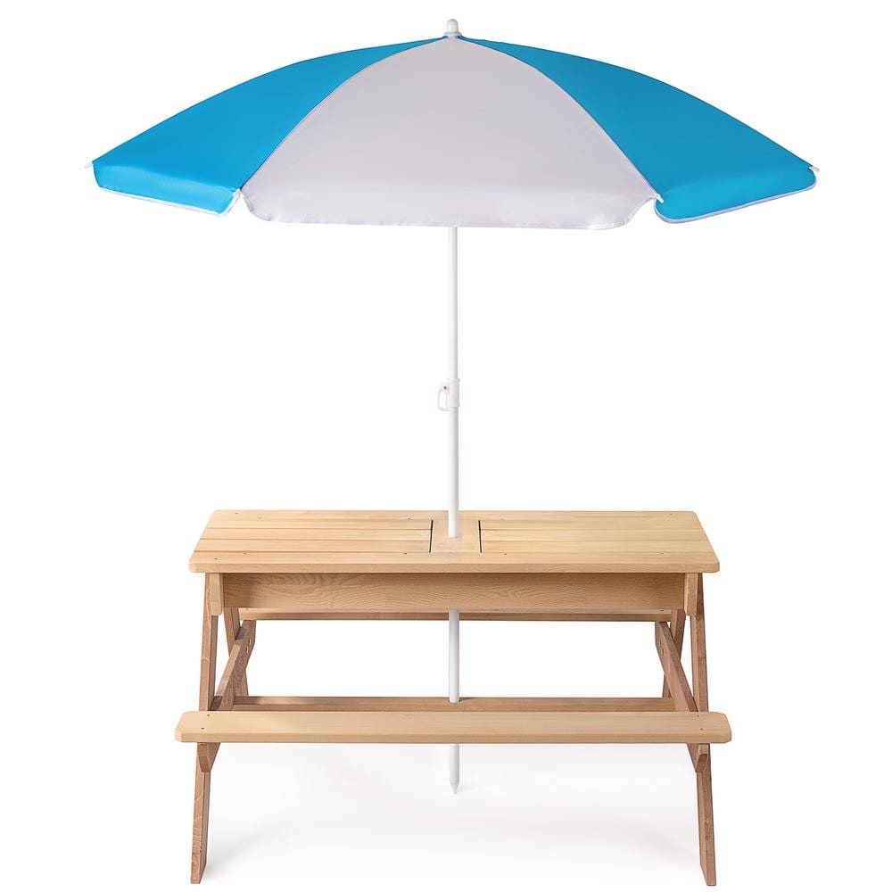3-in-1 Kids Outdoor Wooden Picnic Table with Umbrella