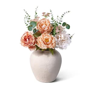 24in.Faux Silk Artificial Orange Peony Flowers UV Resistant Fake Flowers with Vase for Home Garden Decor