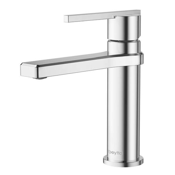 FLG Single Handle Single Hole Bathroom Faucet Brass Modern Bathroom Sink Basin Taps in Polished