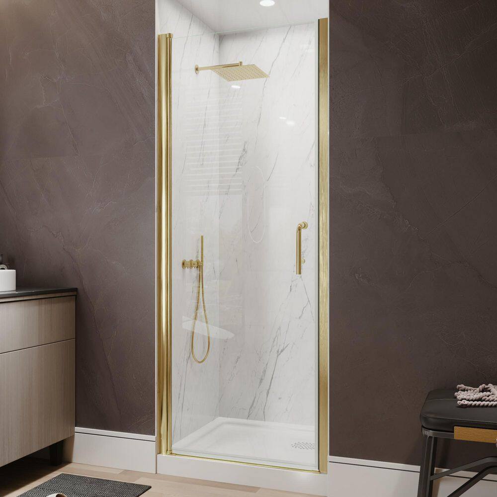 Victoria 30 to 32 in. W x 72 in. H Pivot Swing Frameless Shower Door in Brushed Gold with Clear Glass price history on PriceWatchPro