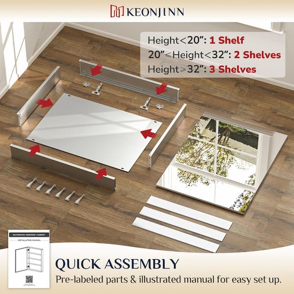 48 in. W x 32 in. H Rectangular Frameless Aluminum Silver Recessed or Surface Mount Medicine Cabinet with Mirror