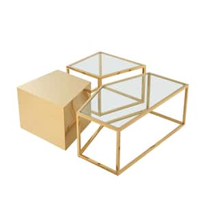 Honesti 37.4 in. Gold Square Glass Coffee Table With Metal Open Frame