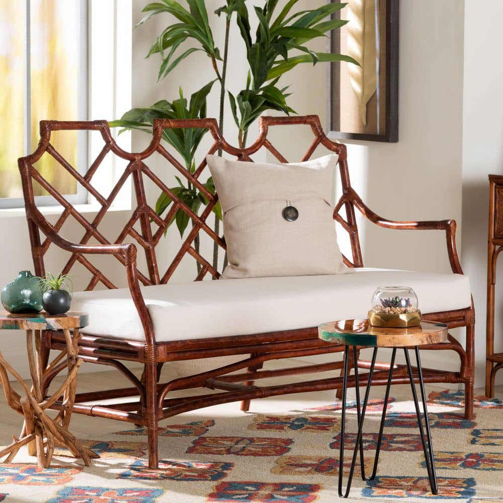 Aella 52.4 in. Rattan and Fabric 3-Seater Loveseat in Marbled Tortoise Brown price history on PriceWatchPro