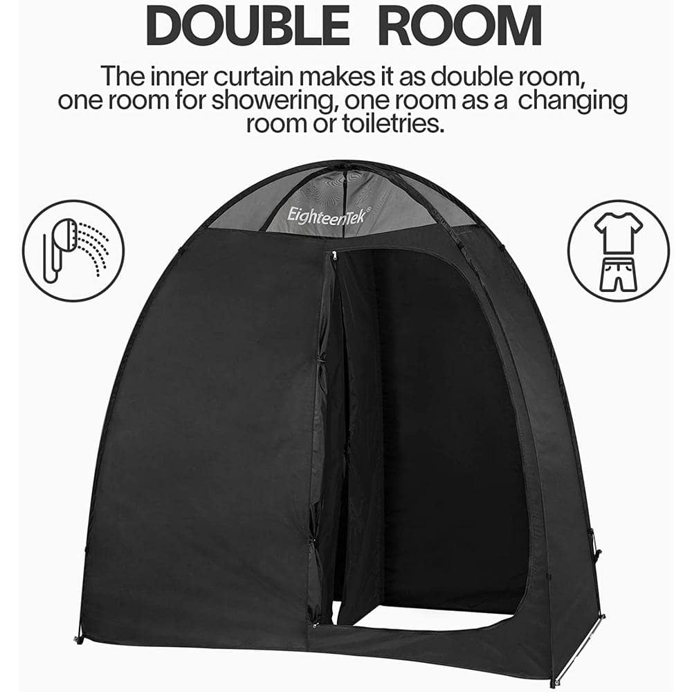 EighteenTek Black Polyester 2-Room Camping Shower Tent