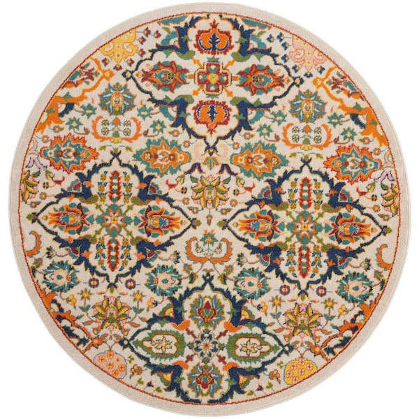Nourison Allur Ivory/Multi 5 ft. x 5 ft. All-Over Design Transitional Round Area Rug