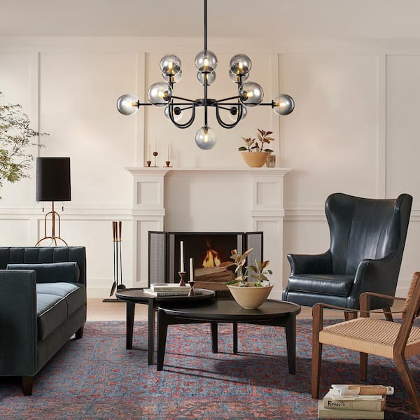 RRTYO Dalton 13-Light Black Modern Smoke Grey Glass Globe