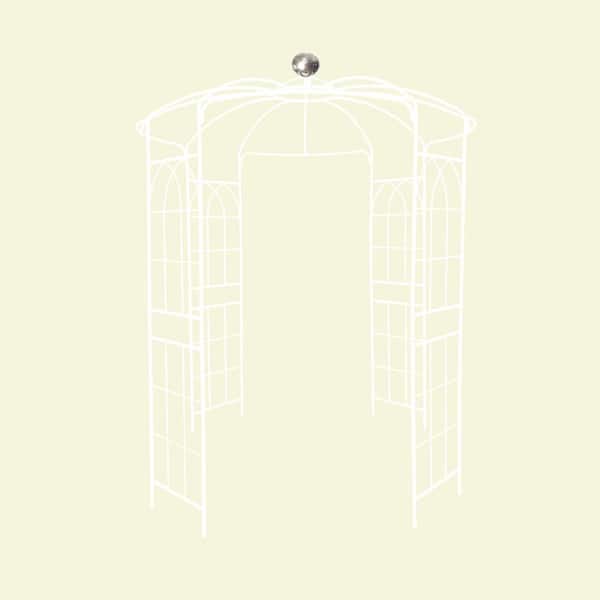 GAWEZA 114.2 in. x 81.3 in. Iron Birdcage Shape Garden Arbor in White