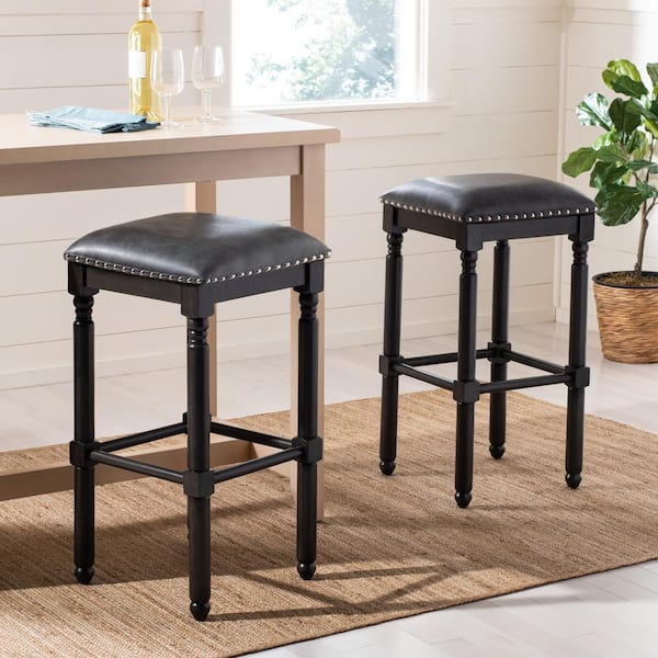 Preston 30 in. Dark Gray Wood Backless Bar Stool (Set of 2)