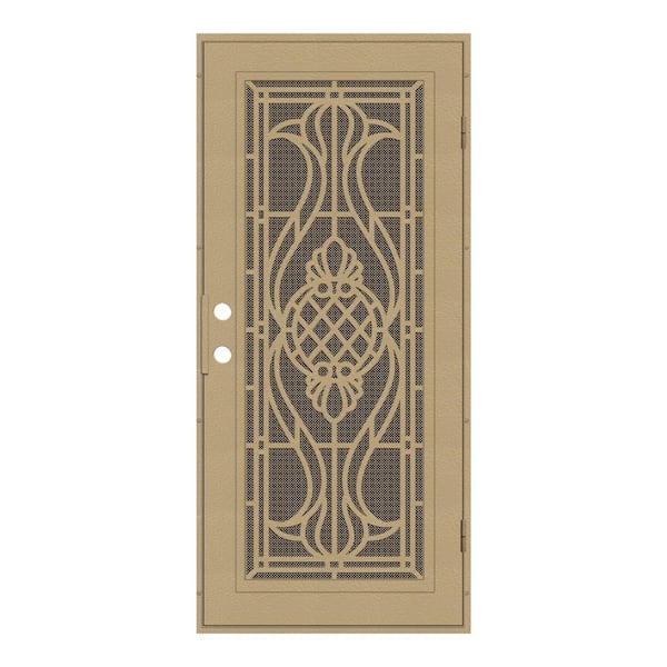 Unique Home Designs 36 in. x 80 in. Manchester Desert Sand Left-Hand Surface Mount Security Door with Brown Perforated Metal Screen