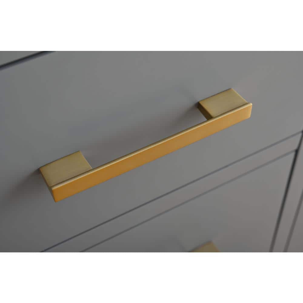 60" Cashmere Gray Double Sink Vanity with Gold Hardware and Marble Top