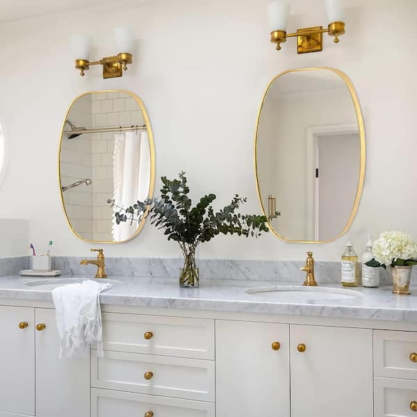 20 in. W x 30 in. H Glod Oval Wall Mirror Aluminum Frame Vanity Mirror Bathroom Mirror