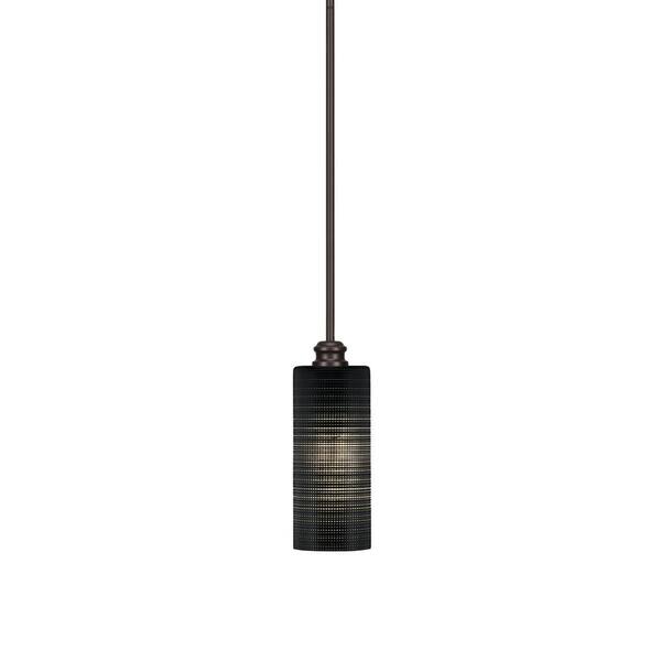 Unbranded Albany 60-Watt 1-Light Espresso Shaded Pendant Light with Black Matrix Glass Shade, No Bulbs Included