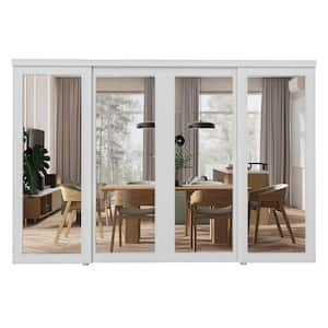 120 in. x 80 in. Solid Core Mirror White Primed Composite MDF Sliding Door with Hardware Kit