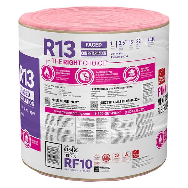Owens Corning RF10 EcoTouch R13 Fiberglass Insulation, Pink
