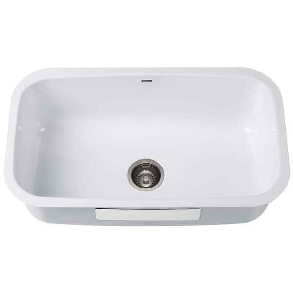 Pintura 31 1/2-inch 16 Gauge Undermount Single Bowl Enameled Steel Kitchen Sink in White