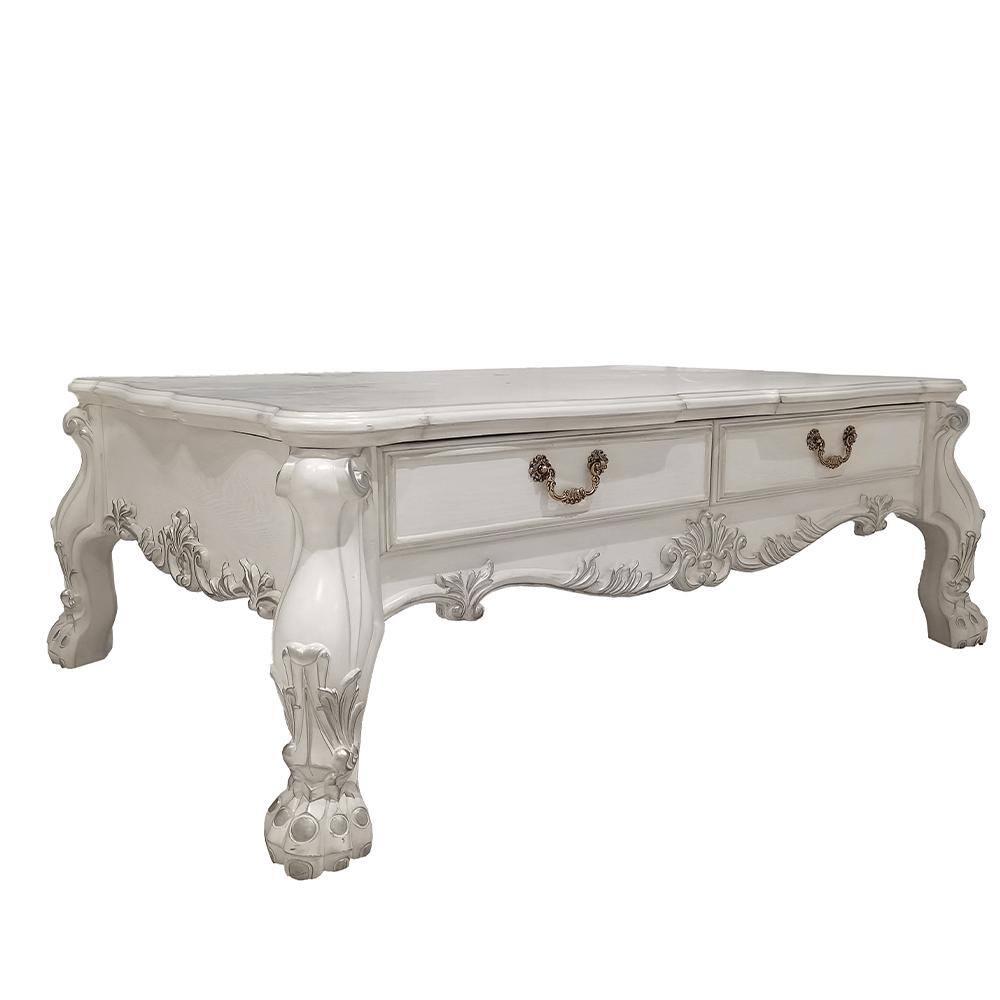 Dresden 57" Bone White Wood Coffee Table with Storage Drawers