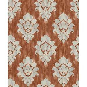 Corsica Damask Metallic Greige and Burnt Orange Paper Strippable Roll (Covers 56.05 sq. ft.)