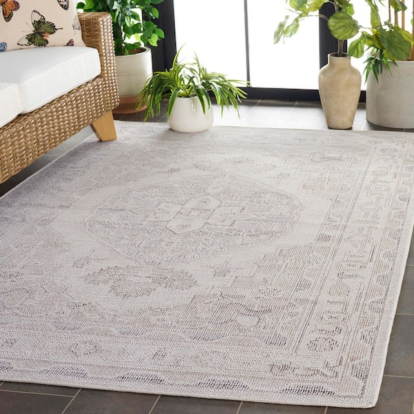 Hammock Ivory/Gray 8 ft. x 10 ft. Machine Washable Aztec Ornate Medallion Area Rug