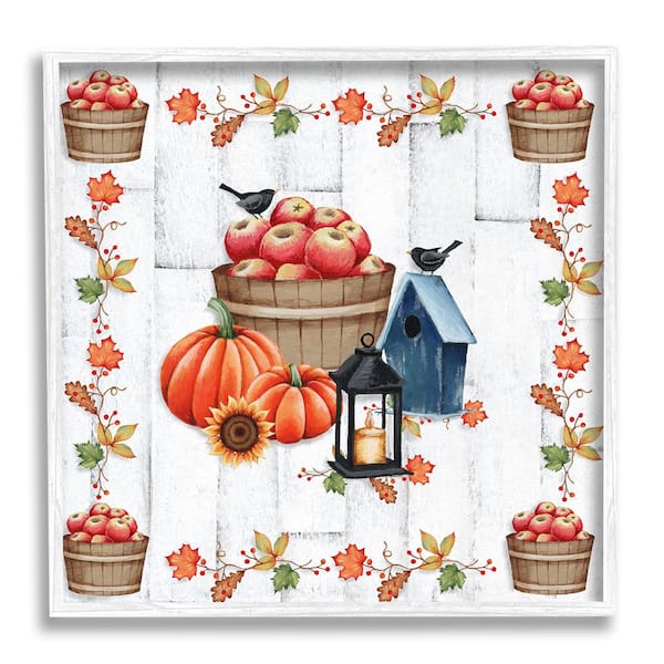 Stupell Industries Autumnal Apples and Lantern by Emma Leach 1-Piece Framed Graphic Print Nature Poster Art Print 12 in. x 12 in.