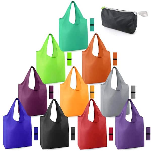 PRIMEPLUS Reusable Grocery Bag Shopping-Bags-Bulk Colorful 10-Pack 50 lbs. Extra Large Folding Bags Totes with Zipper StoragePouch