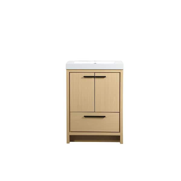 Unbranded Simply Living 24 in. Single Bathroom Vanity in Maple with Resin Vanity Top in White