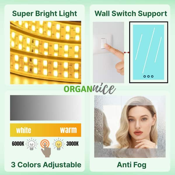 32 in. W x 24 in. H Black Rectangular Framed LED Anti-Fog Wall Bathroom Vanity Mirror with Backlit and Front Light