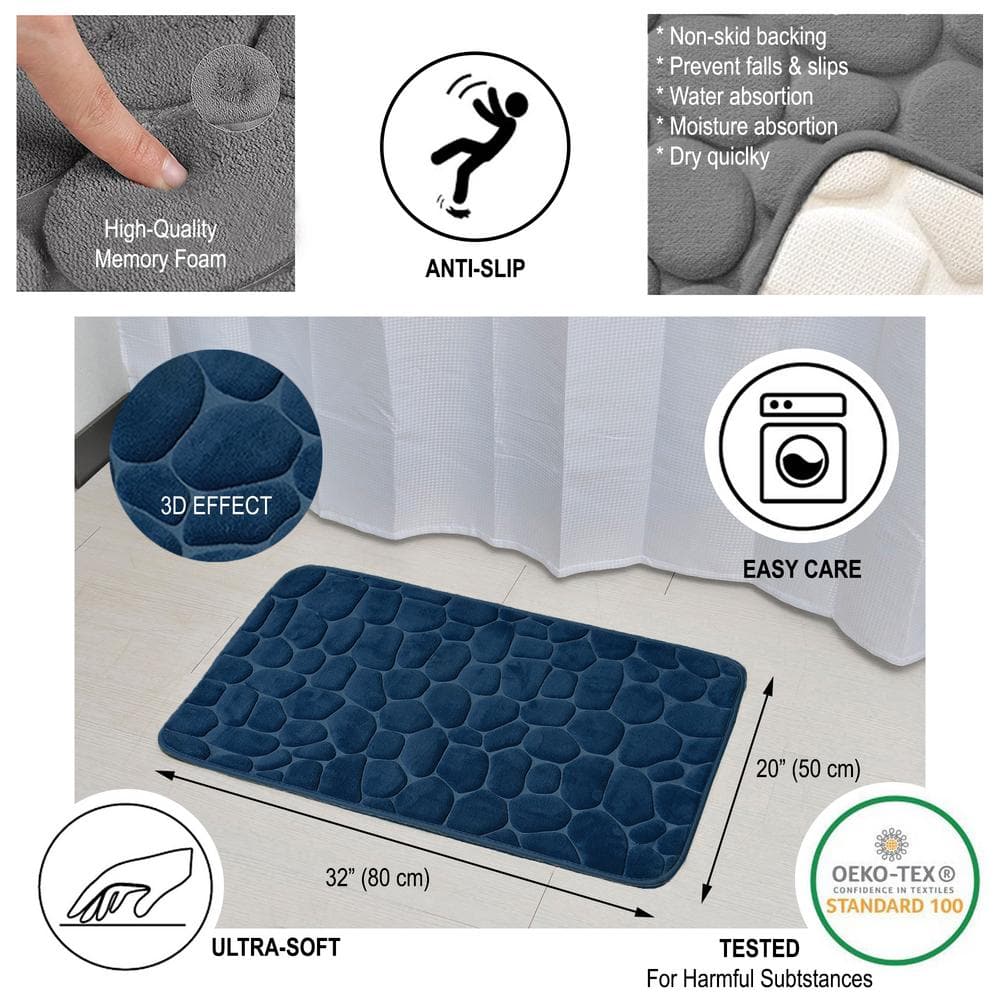 Navy Blue Memory Foam Cobble Stone Bath Mat