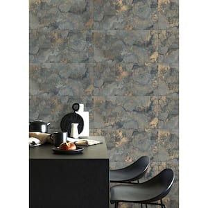 Aria Blue Marbled Tile Textured Non-Pasted Non-Woven Wallpaper Sample