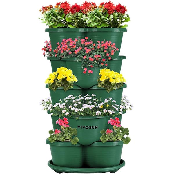 Modern 12.5 in. L x 12.5 in. W x 24 in. H Indoor Green Plastic Vertical Planter 5-Tier (1-Pack)