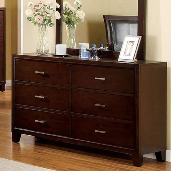 Gerico II 6-Drawers Brown Cherry Dresser 35 in. H x 58 in. W x 16 in. D