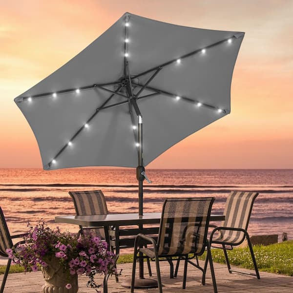 JOYESERY 7.5 ft. LED Outdoor Umbrellas Patio Market Table Outside Umbrellas Nonfading Canopy and Sturdy Ribs, Anthracite