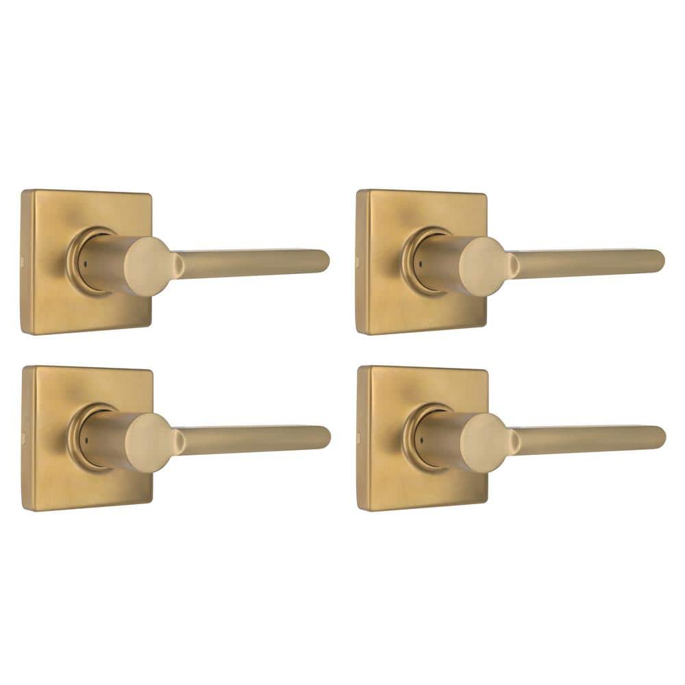 Tonebridge Brushed Gold Hall/Closet Door Lever with Square Rose (4-Pack)