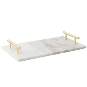 16 x 9 in. Rectangle Marble Tray in White with Brass Handles