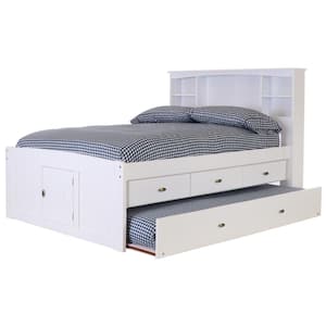 Mission Casual White Full Sized Captains Bookcase Bed with 3-Drawers and a Twin Trundle