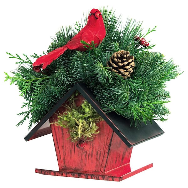 VAN ZYVERDEN 6 in. Live Fresh Cut Pacific Northwest Birdhouse Centerpiece with Cardinal