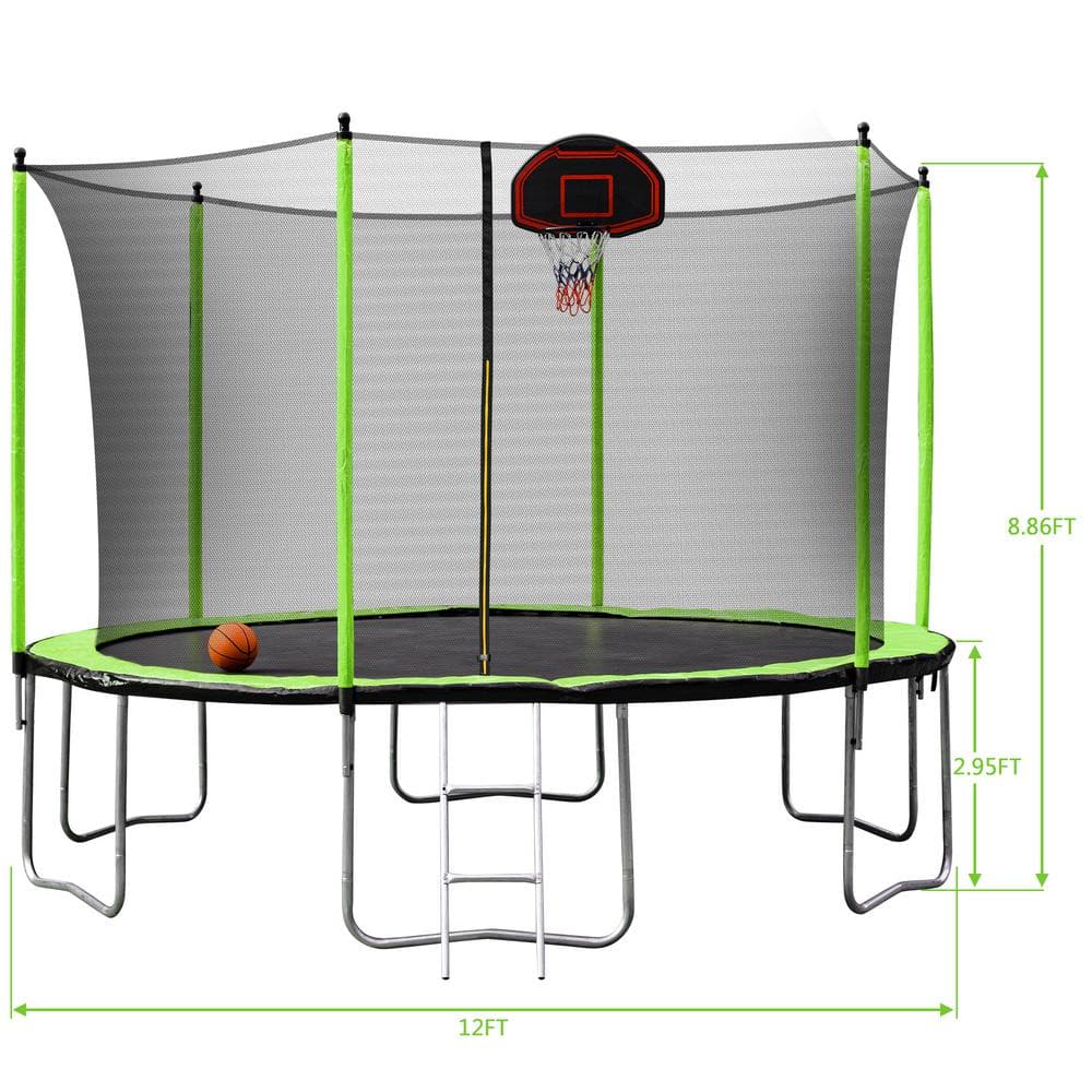 12FT Orange Trampoline With Basketball Hoop Inflator And Ladder Inner ...