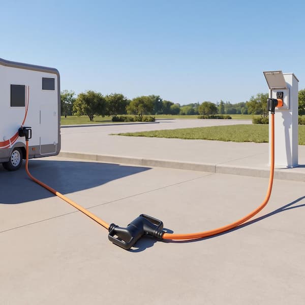 STW RV Power Cord, 75 Ft. 10/3 Gauge 30 Amp 125V 2500W Extension Cord, NEMA TT-30P with Power Indicator Cord Organizer