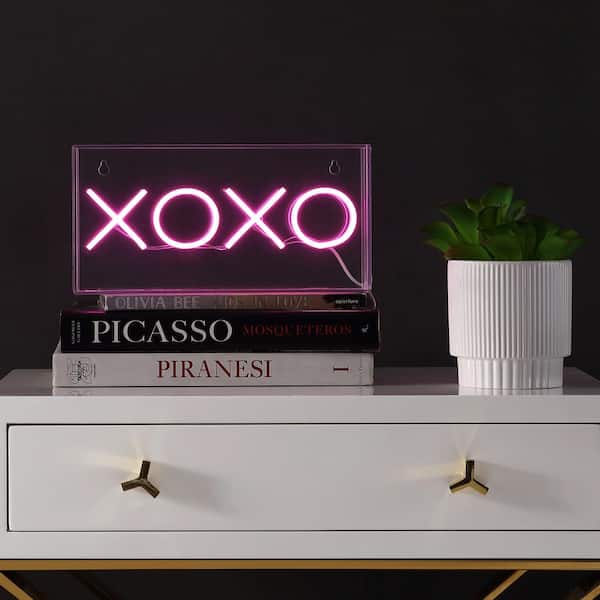 JONATHAN Y XOXO 6 in. Pink Contemporary Glam Acrylic Box USB Operated LED Neon Lamp