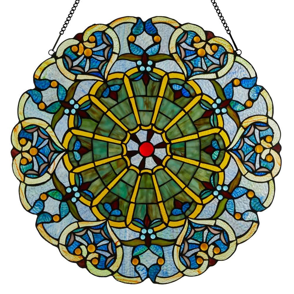 River of Goods Multi-Colored Stained Glass Webbed Heart Window Panel