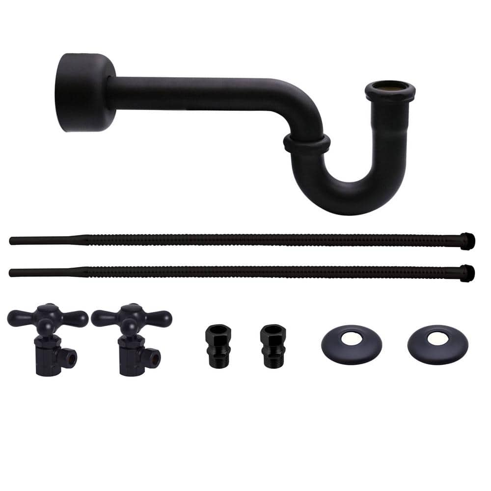 Westbrass Victorian Style Freestanding Pedestal Sink Supply Line Kit, Matte Black