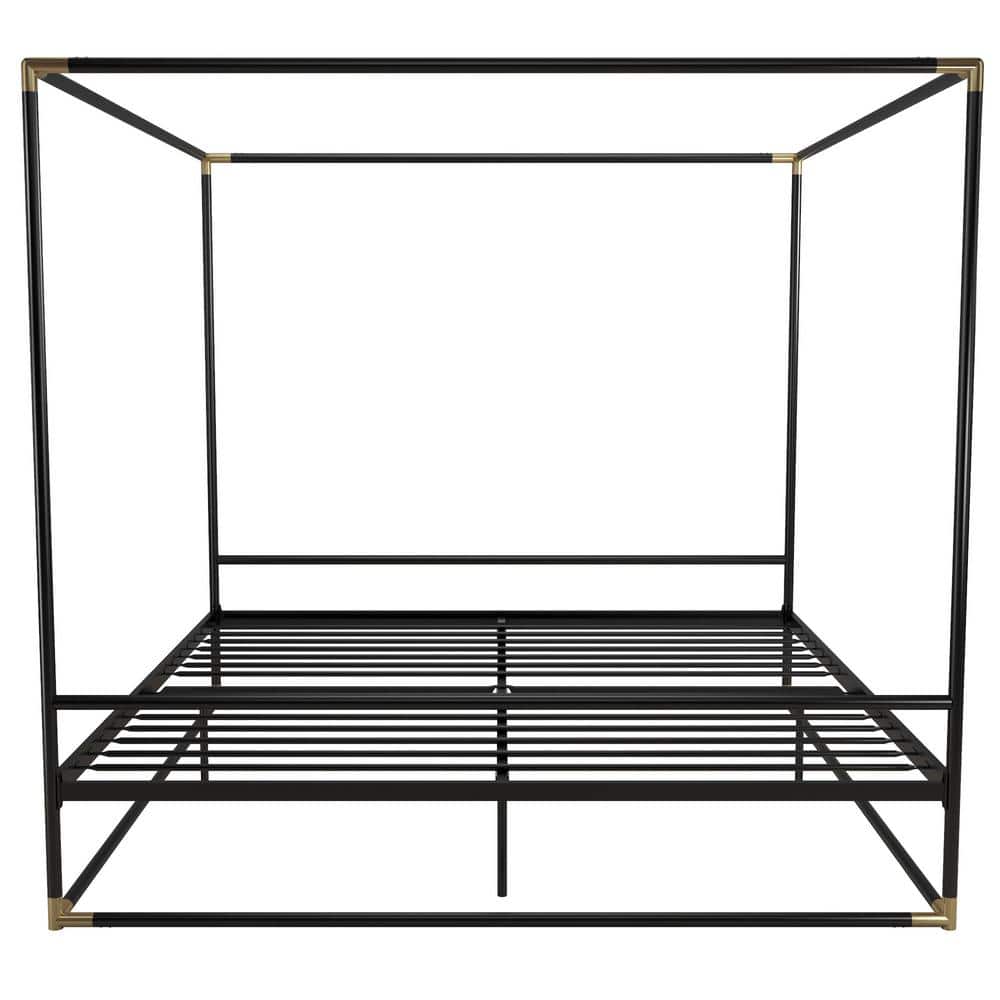 Celeste Black Metal Upholstered King Platform Bed Frame with Slats