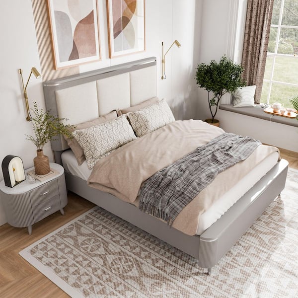 Furniture of America Quill 2-Piece Modern Light Gray Wood Queen Panel ...