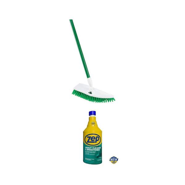 No Knees Floor Scrub Brush with Steel Handle and 32 fl. oz. Grout Cleaner Combo