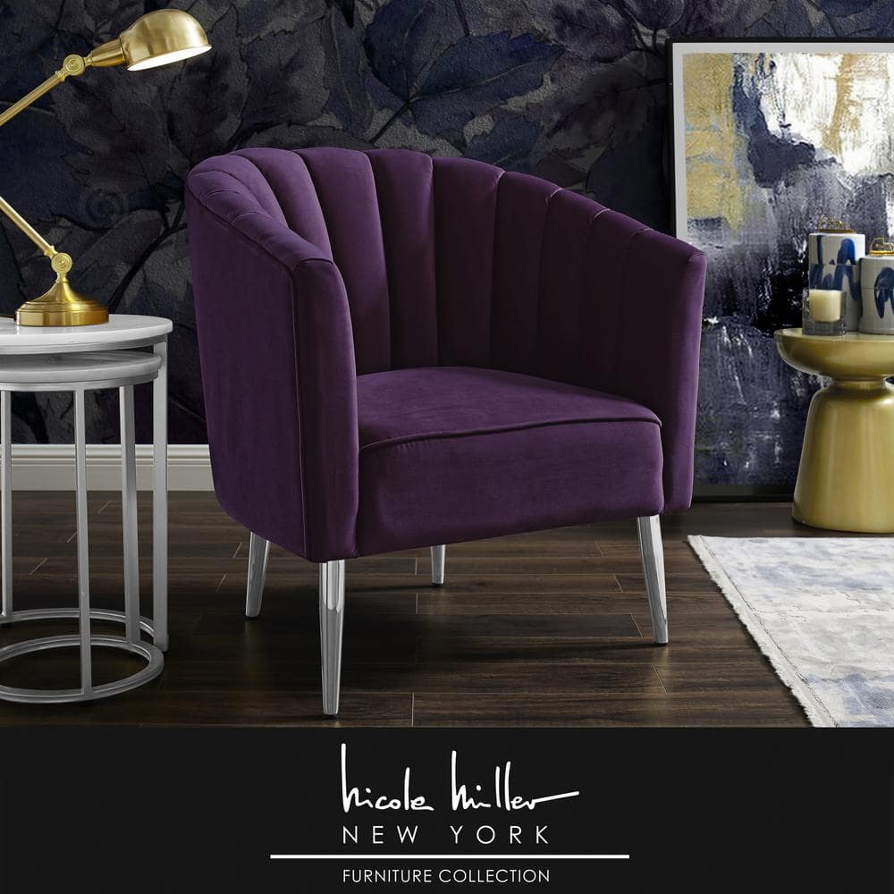 Nicole Miller Tibii Purple Chrome Velvet Accent Chair With Upholstered Barrel Chair Nac108 02pl Hd The Home Depot