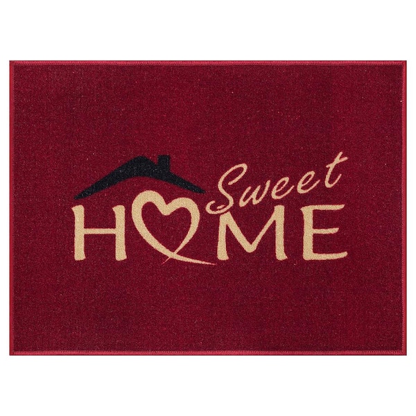Ottomanson Sweet Home Collection Non-Slip Rubberback Sweet Home Design 2x3 Indoor Area Rug/Entryway Mat, 2 ft. x 3 ft., Red