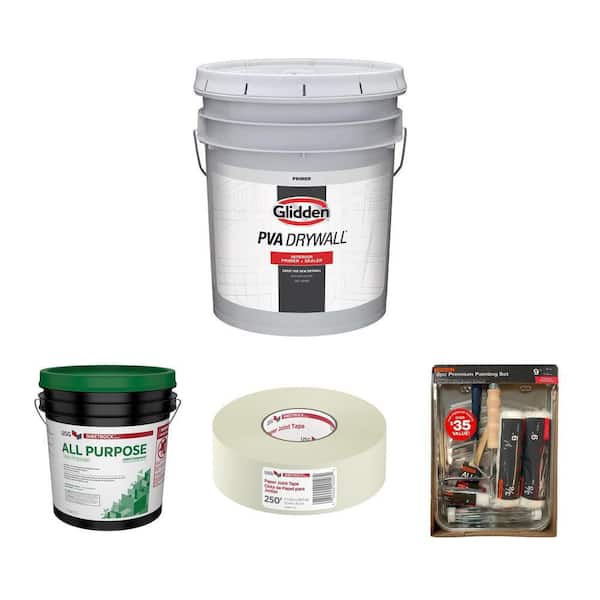 Drywall Tape, 8-Piece Paint Kit, 5 gal. Primer and 4.5 gal. Joint Compound Project Kit (1-Pack)