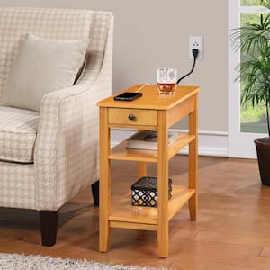 American Heritage 11.25 in. W Natural Rectangular Wood Veneer End Table with Charging Station