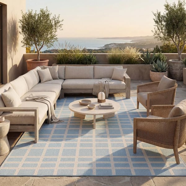 Vanya Modern Teal 8 ft. x 10 ft. Outdoor Area Rug
