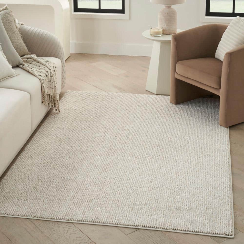 Ivory Beige 9' x 12' Rectangular Synthetic Area Rug